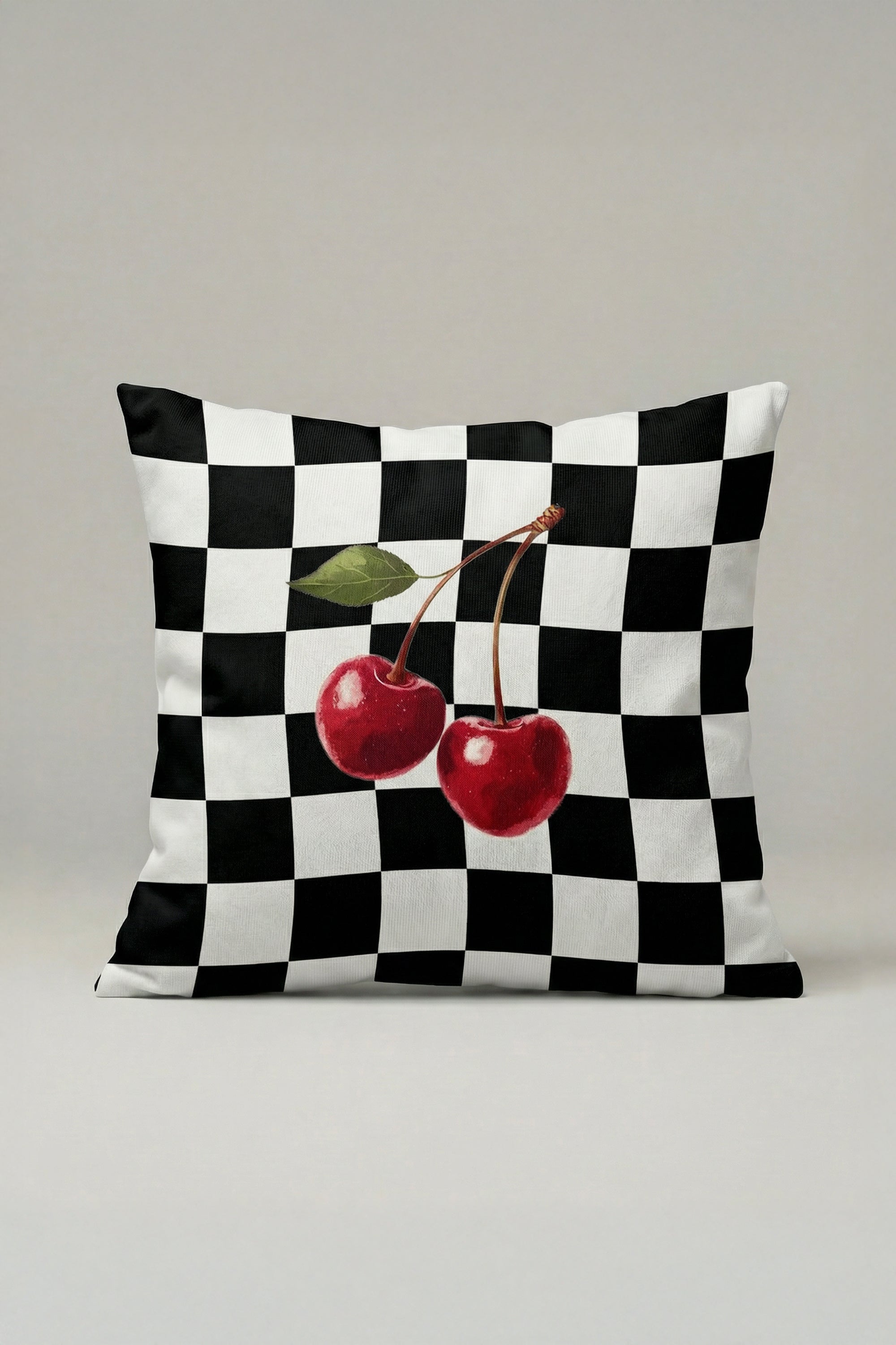 Kiraz Desenli Dama Kırlent Kılıfı 009 – Retro 45x45 cm Dekoratif Yastık Kılıfı