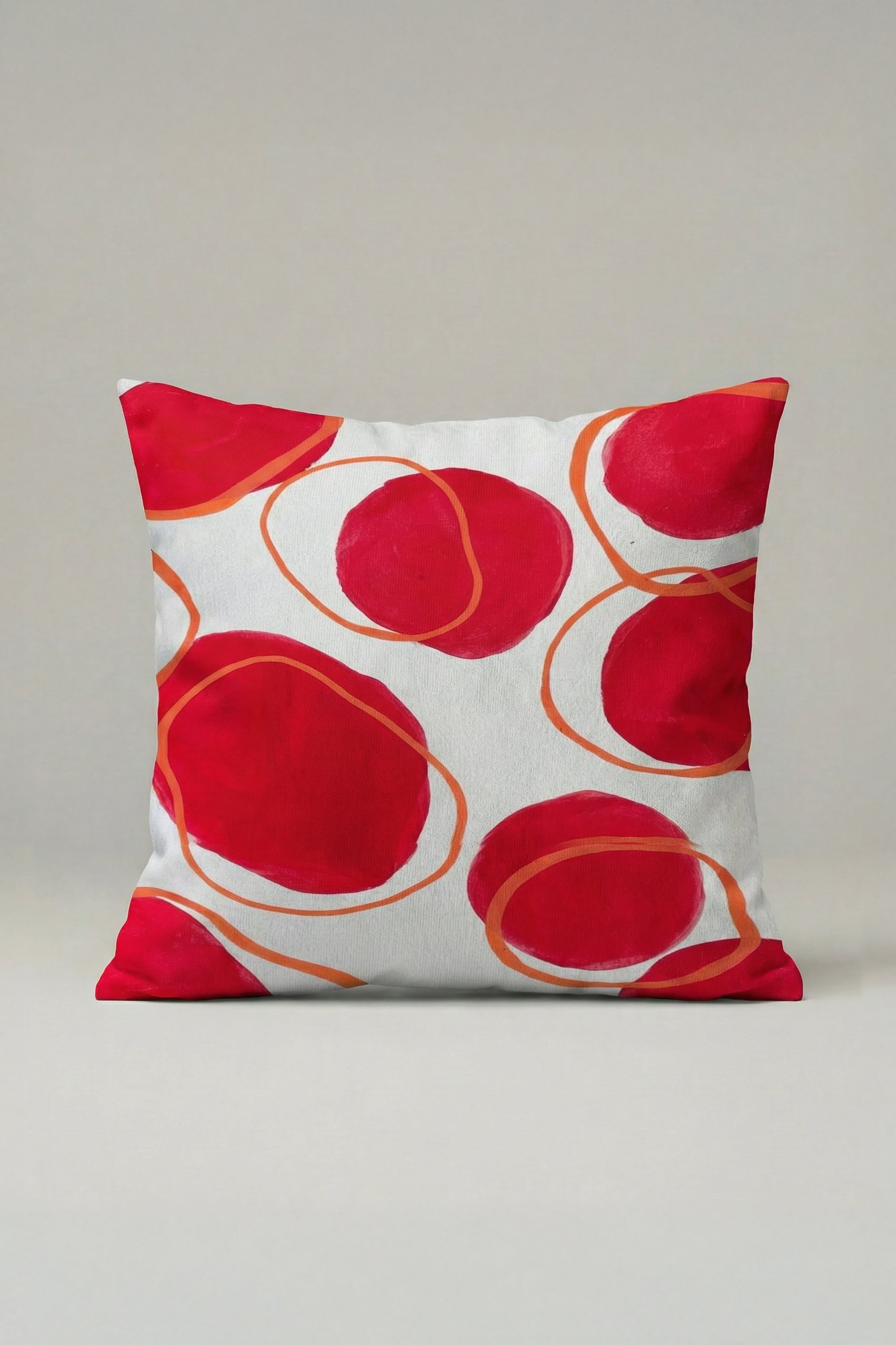 Modern Kırmızı Daire Desenli Kırlent Kılıfı 045 – Soyut Geometrik Dekoratif Yastık Kılıfı 45x45 cm