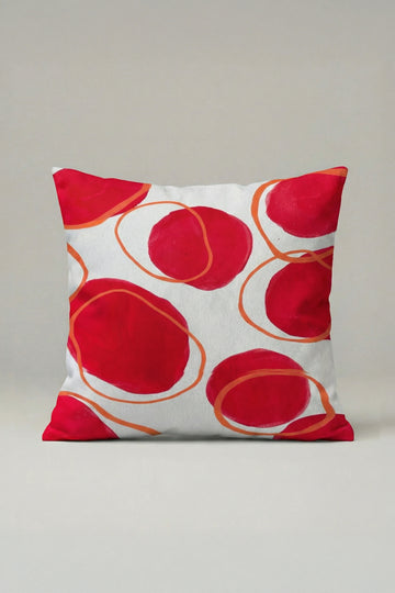 Modern Kırmızı Daire Desenli Kırlent Kılıfı 045 – Soyut Geometrik Dekoratif Yastık Kılıfı 45x45 cm