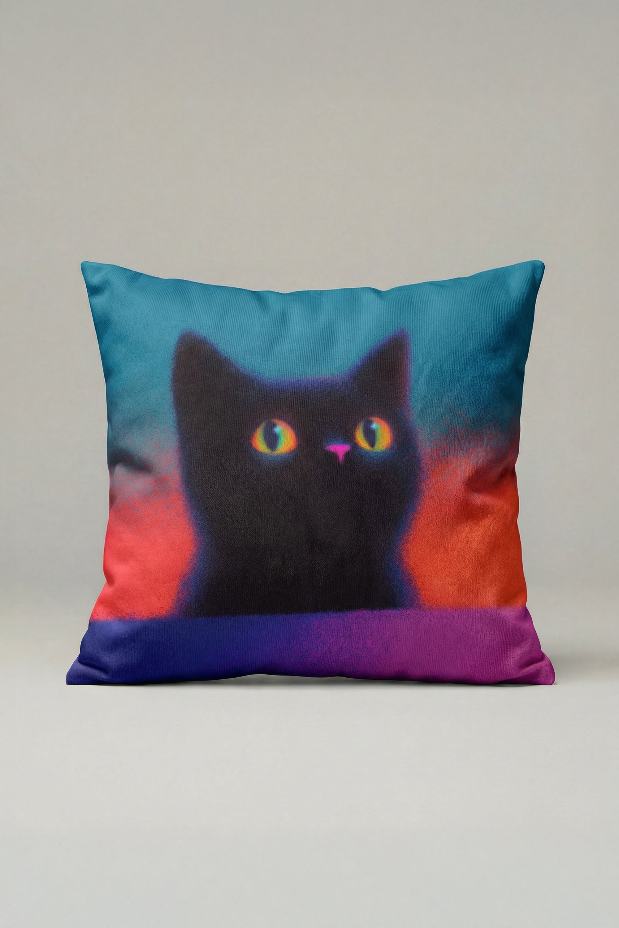 Neon Kedi Desenli Dekoratif Kırlent Kılıfı 073 – Soyut Modern Renk Geçişli 45x45 cm Yastık Kılıfı