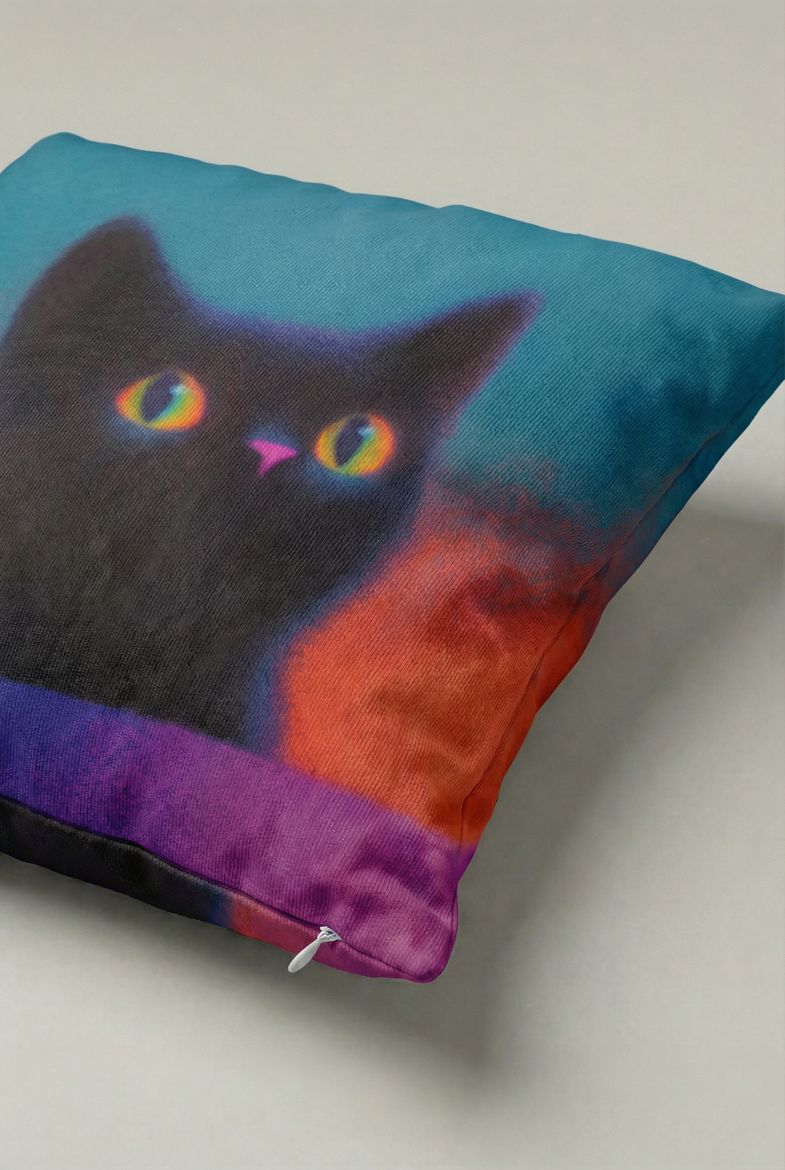 Neon Kedi Desenli Dekoratif Kırlent Kılıfı 073 – Soyut Modern Renk Geçişli 45x45 cm Yastık Kılıfı