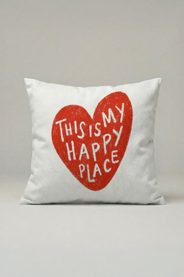 This Is My Happy Place Kırlent Kılıfı 085 – Kalpli Yazılı Dekoratif Yastık Kılıfı 45x45 cm