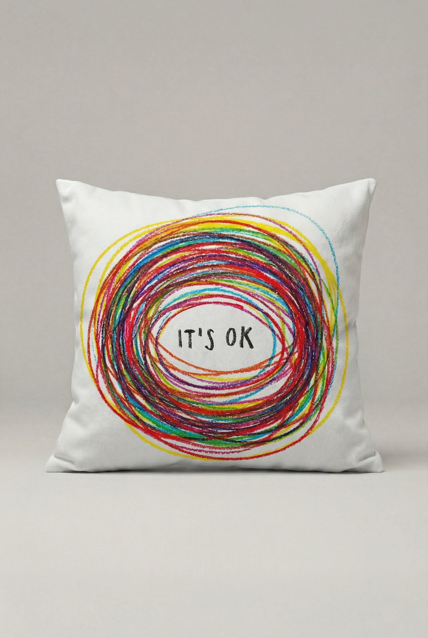It’s OK Yazılı Dekoratif Kırlent Kılıfı 095 – Renkli Çember Tasarım 45x45 cm