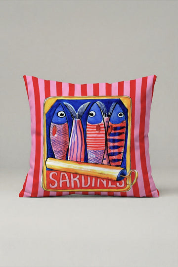 Sardines Desenli Dekoratif Kırlent Kılıfı 098 – Pop Art Balık Konseptli 45x45 cm