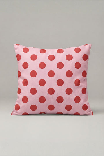 Pembe Kırmızı Puantiyeli Kırlent Kılıfı 102 – Retro Polka Pop Tasarım 45x45 cm