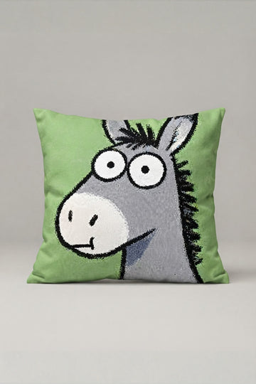 Yeşil Zemin Karikatür At Desenli Kırlent Kılıfı 104 – Crazy Green Horse Tasarım 45x45 cm ürün görseli 1