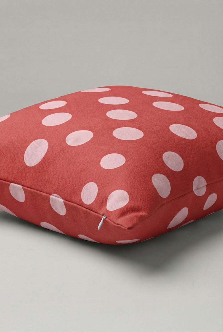 Mercan Pembe Beyaz Puantiyeli Kırlent Kılıfı 106 – Coral Dot Pop Tasarım 45x45 cm ürün görseli 2