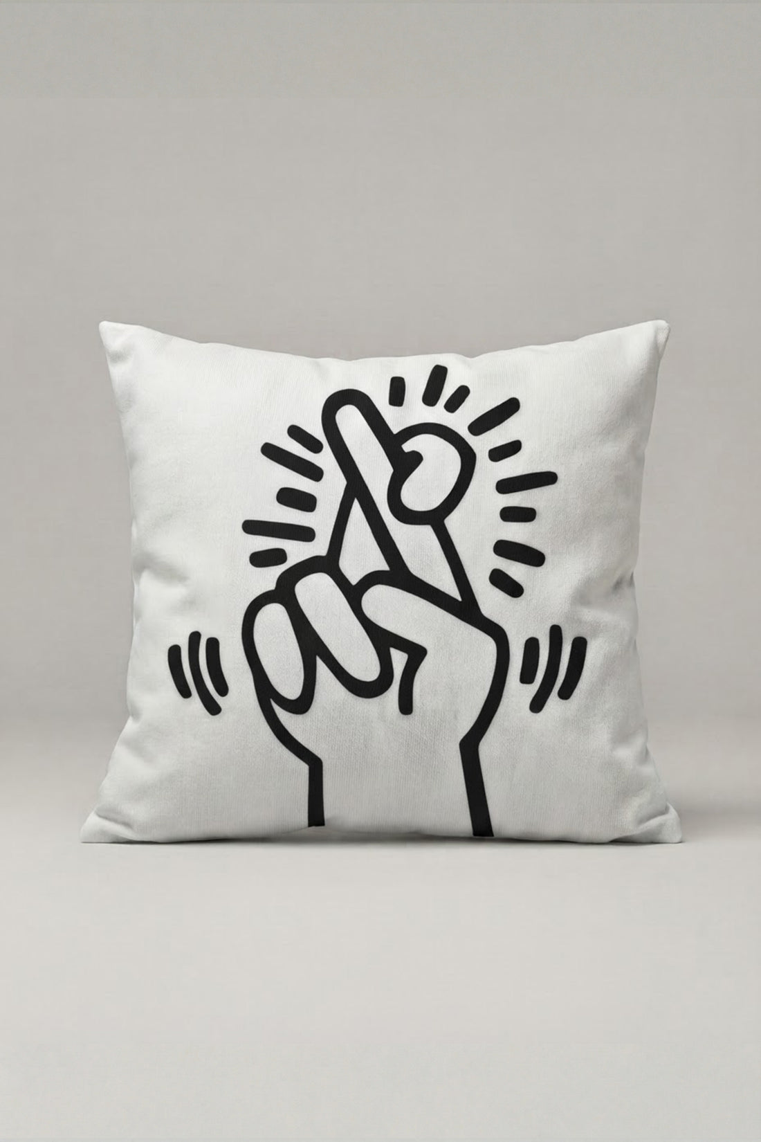 Siyah Beyaz El İllüstrasyonlu Kırlent Kılıfı 107 – Hand Signal Art Tasarım 45x45 cm ürün görseli 1