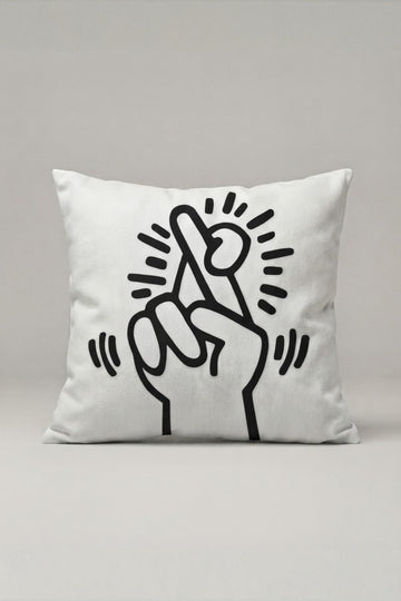 Siyah Beyaz El İllüstrasyonlu Kırlent Kılıfı 107 – Hand Signal Art Tasarım 45x45 cm ürün görseli 1