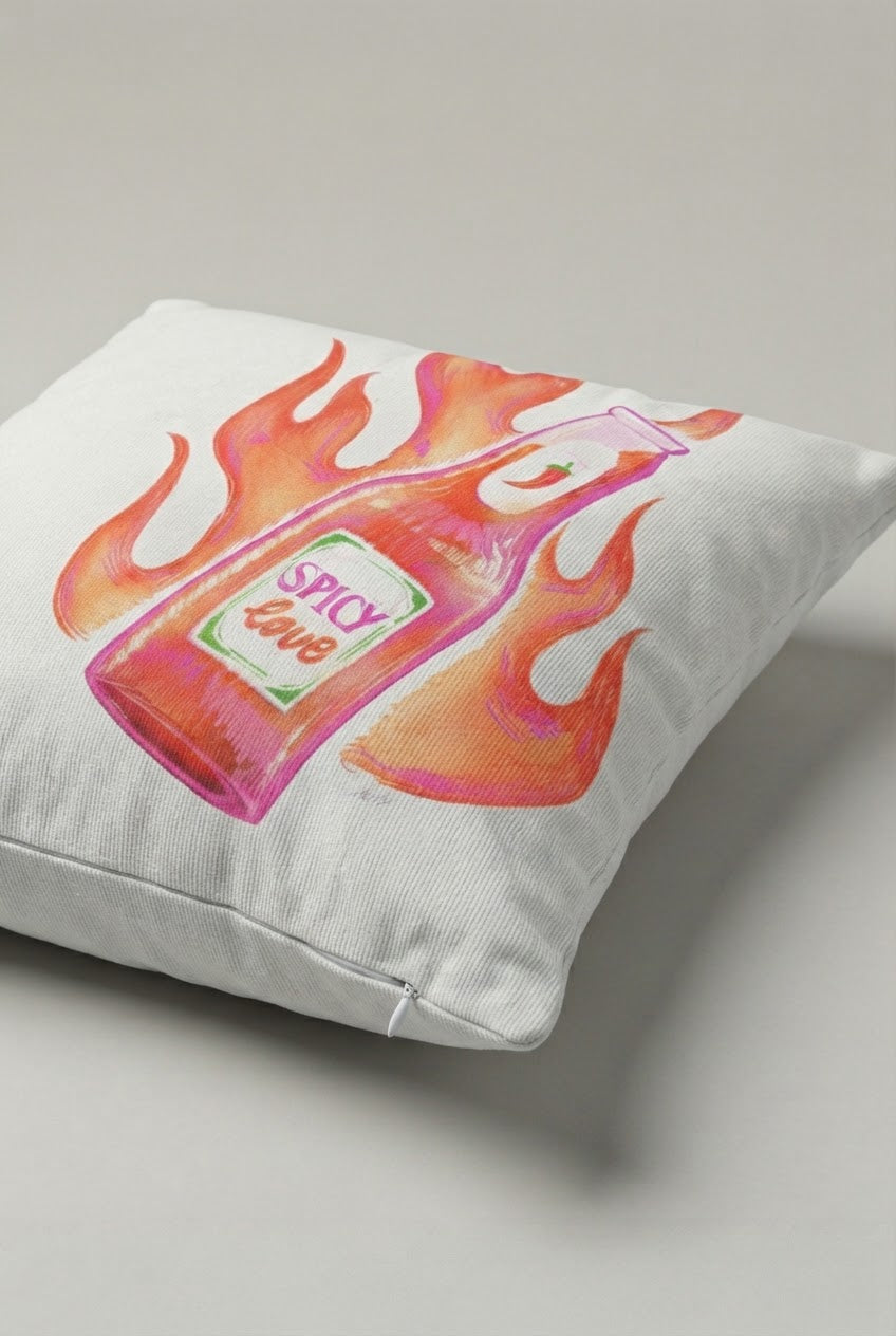 Alevli Acı Sos Şişesi Desenli Kırlent Kılıfı 108 – Spicy Flame Tasarım 45x45 cm ürün görseli 2