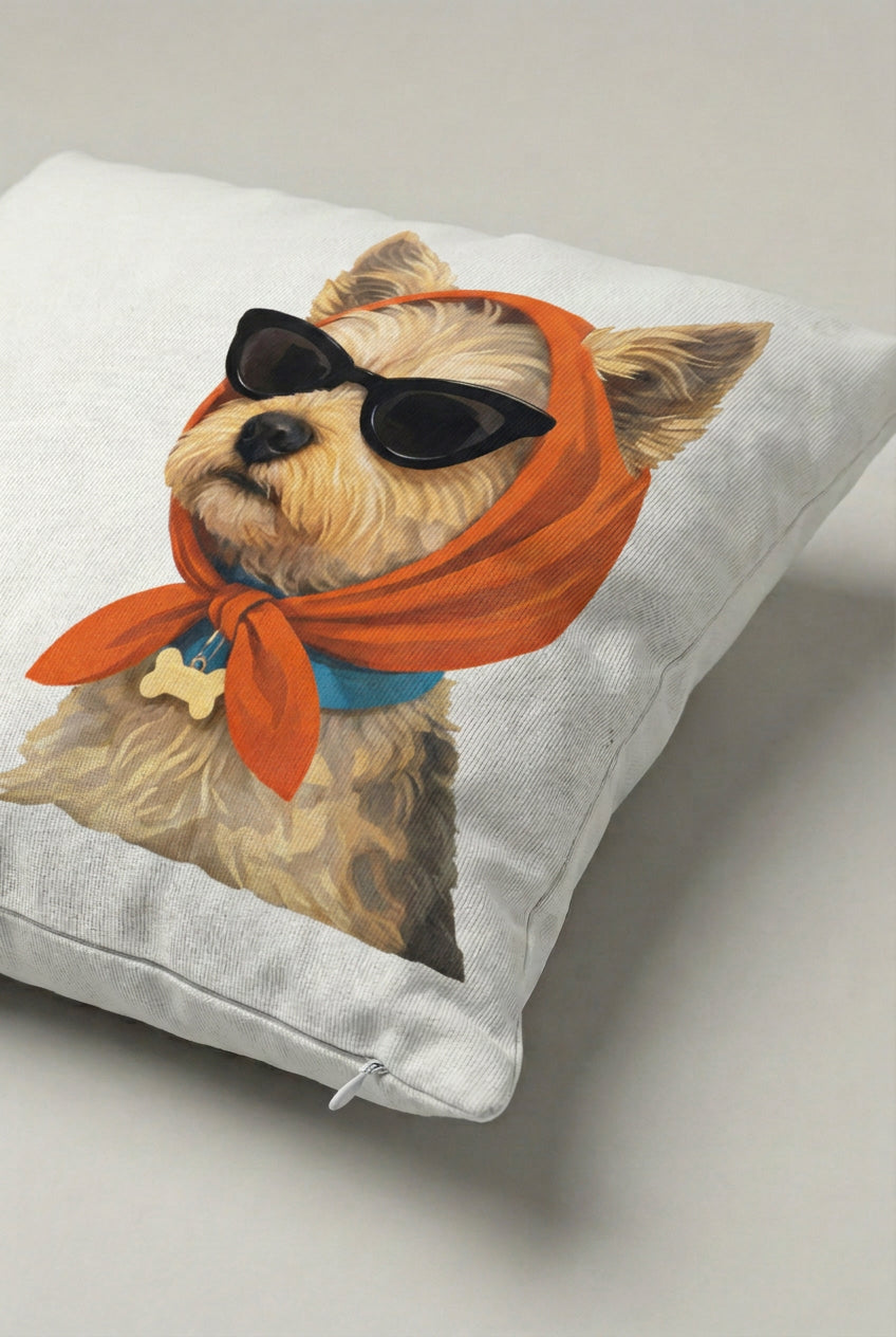 Gözlüklü ve Fularlı Kedi Desenli Kırlent Kılıfı 112 – Cool Cat Lady Tasarım 45x45 cm ürün görseli 2