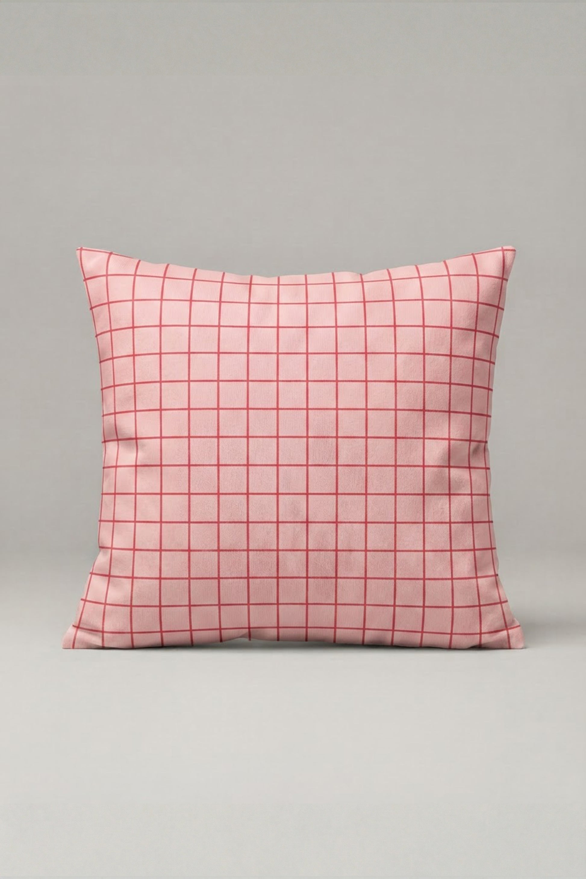 Pudra Pembe İnce Kareli Kırlent Kılıfı 113 – Blush Grid Tasarım 45x45 cm ürün görseli 1