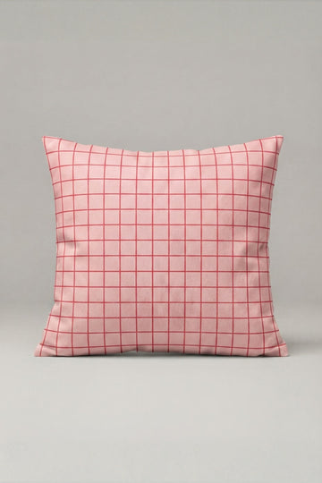 Pudra Pembe İnce Kareli Kırlent Kılıfı 113 – Blush Grid Tasarım 45x45 cm ürün görseli 1