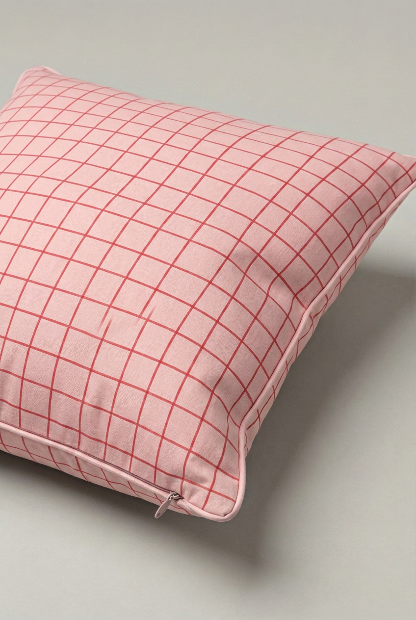 Pudra Pembe İnce Kareli Kırlent Kılıfı 113 – Blush Grid Tasarım 45x45 cm ürün görseli 2