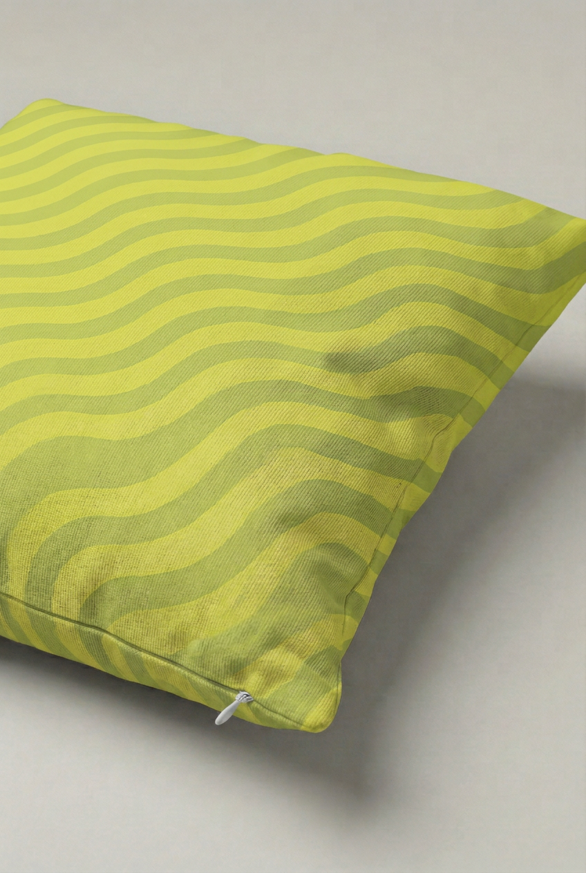 Sarı Yeşil Dalgalı Çizgili Kırlent Kılıfı 115 – Lime Wave Tasarım 45x45 cm ürün görseli 2