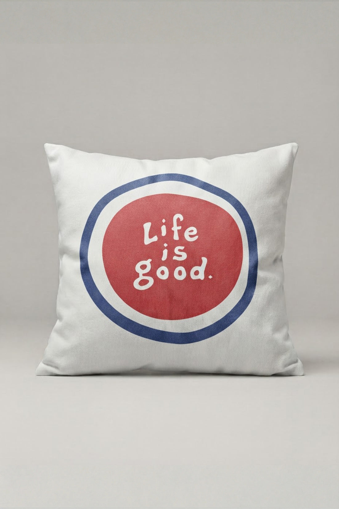Life Is Good Yazılı Retro Rozetli Kırlent Kılıfı 121 – Good Life Badge Tasarım 45x45 cm ürün görseli 1