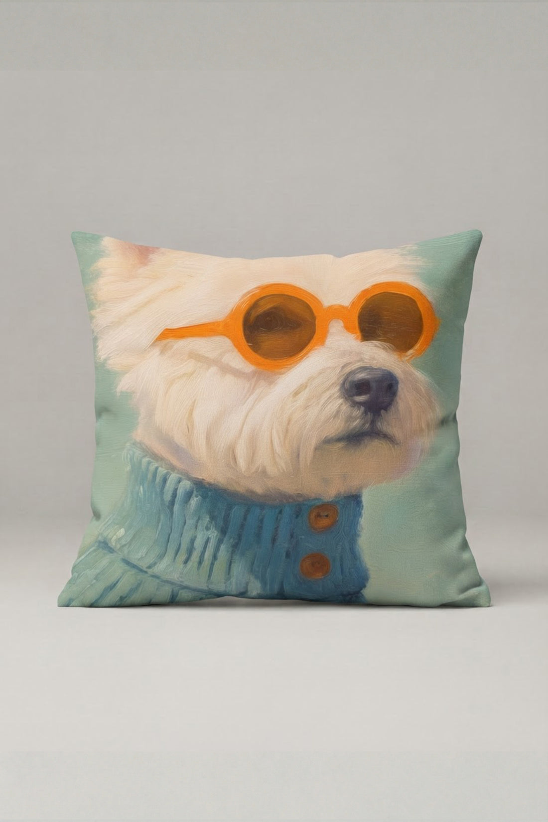 Turuncu Gözlüklü Köpek Desenli Kırlent Kılıfı 122 – Sunny Dog Tasarım 45x45 cm ürün görseli 1