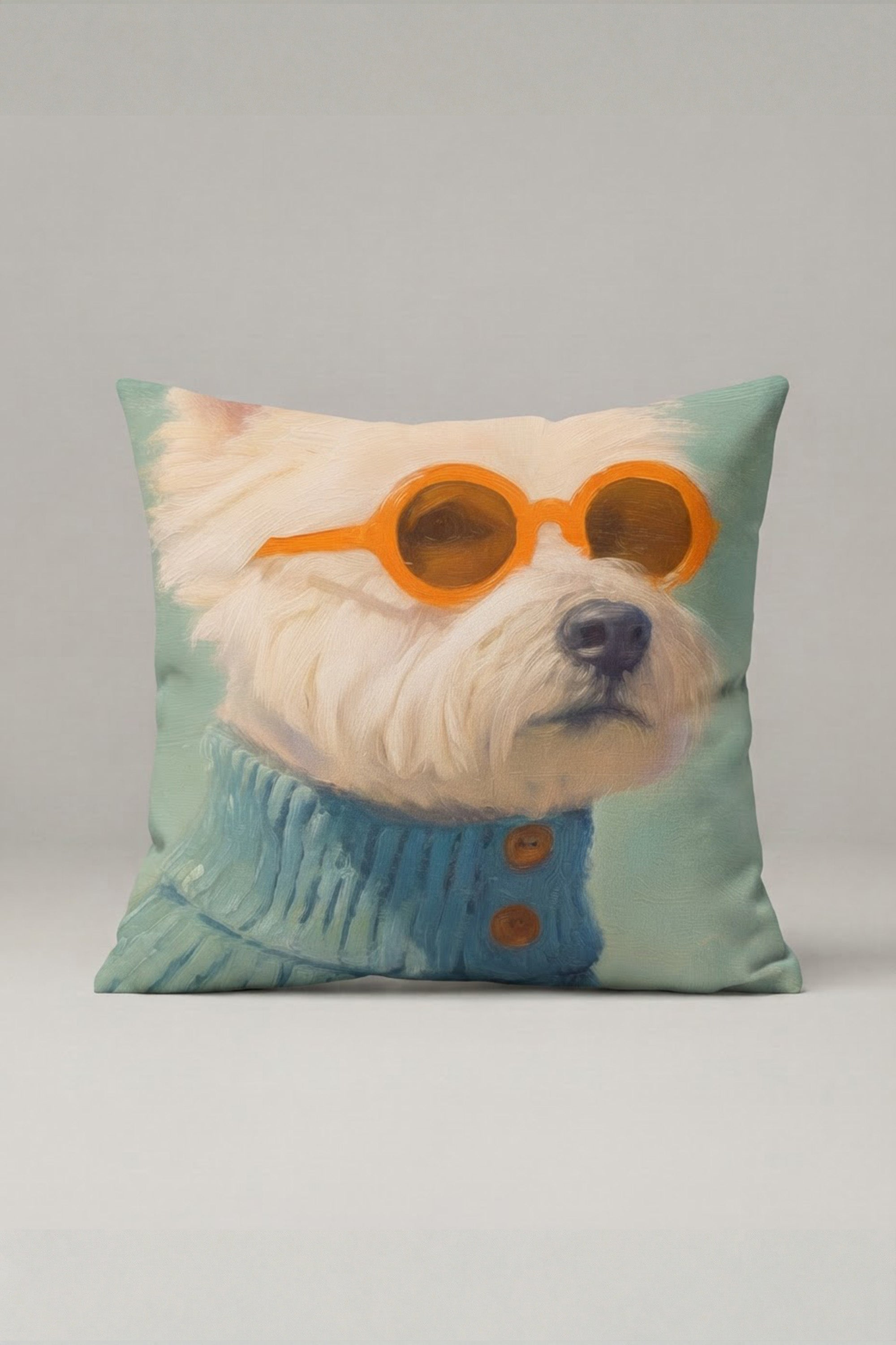 Turuncu Gözlüklü Köpek Desenli Kırlent Kılıfı 122 – Sunny Dog Tasarım 45x45 cm ürün görseli 1