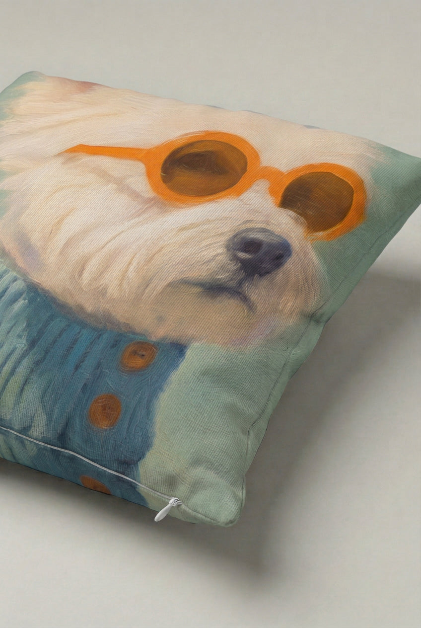 Turuncu Gözlüklü Köpek Desenli Kırlent Kılıfı 122 – Sunny Dog Tasarım 45x45 cm ürün görseli 2