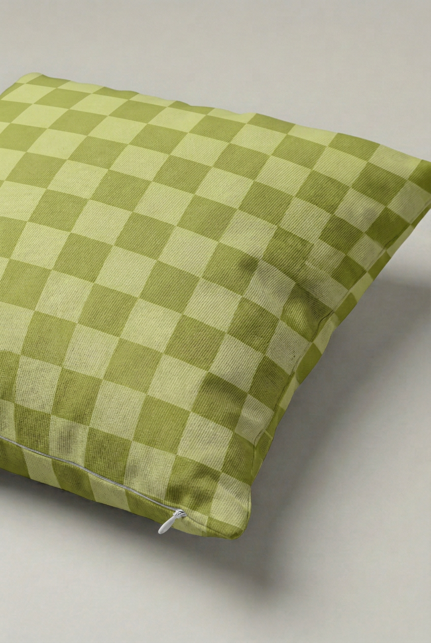 Yeşil Krem Dama Desenli Kırlent Kılıfı 126 – Pistachio Checker Tasarım 45x45 cm ürün görseli 2
