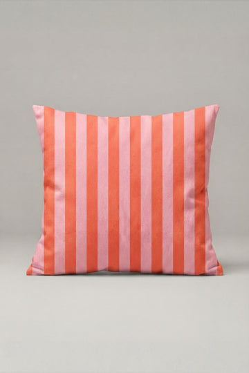 Mercan Pembe Dikey Çizgili Kırlent Kılıfı 127 – Coral Cabana Tasarım 45x45 cm ürün görseli 1