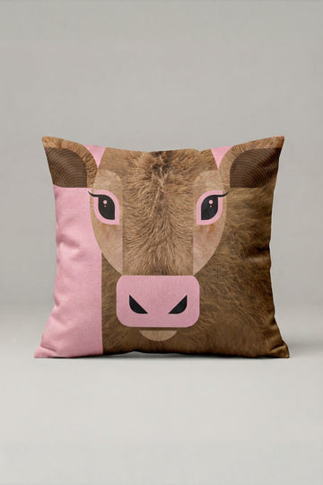 Kahverengi Pembe İnek Yüzü Desenli Kırlent Kılıfı 141 – Pink Moo Face Tasarım 45x45 cm ürün görseli 1