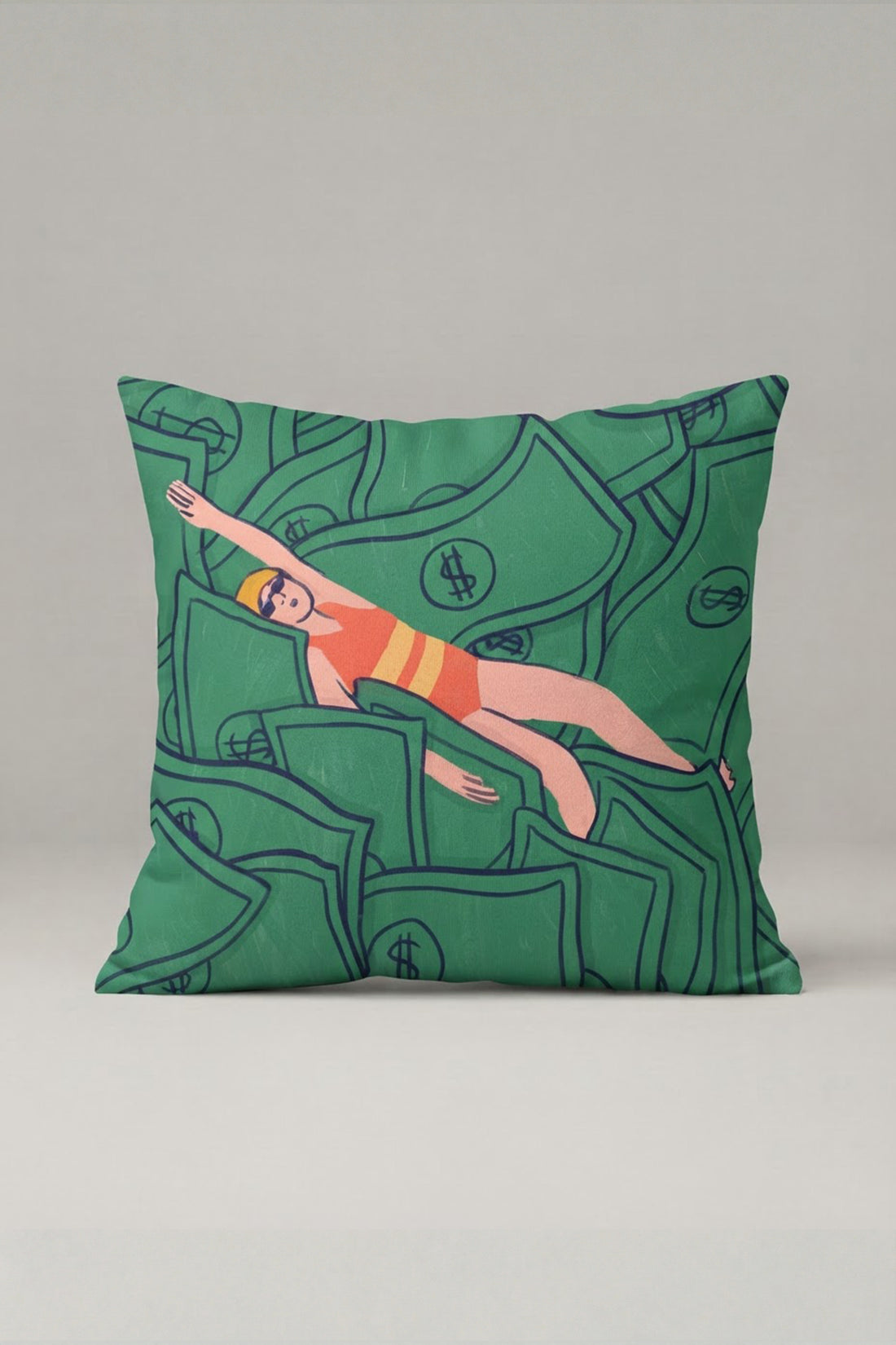 Yeşil Soyut Yüz ve Figür Desenli Kırlent Kılıfı 151 – Green Art Club Tasarım 45x45 cm ürün görseli 1
