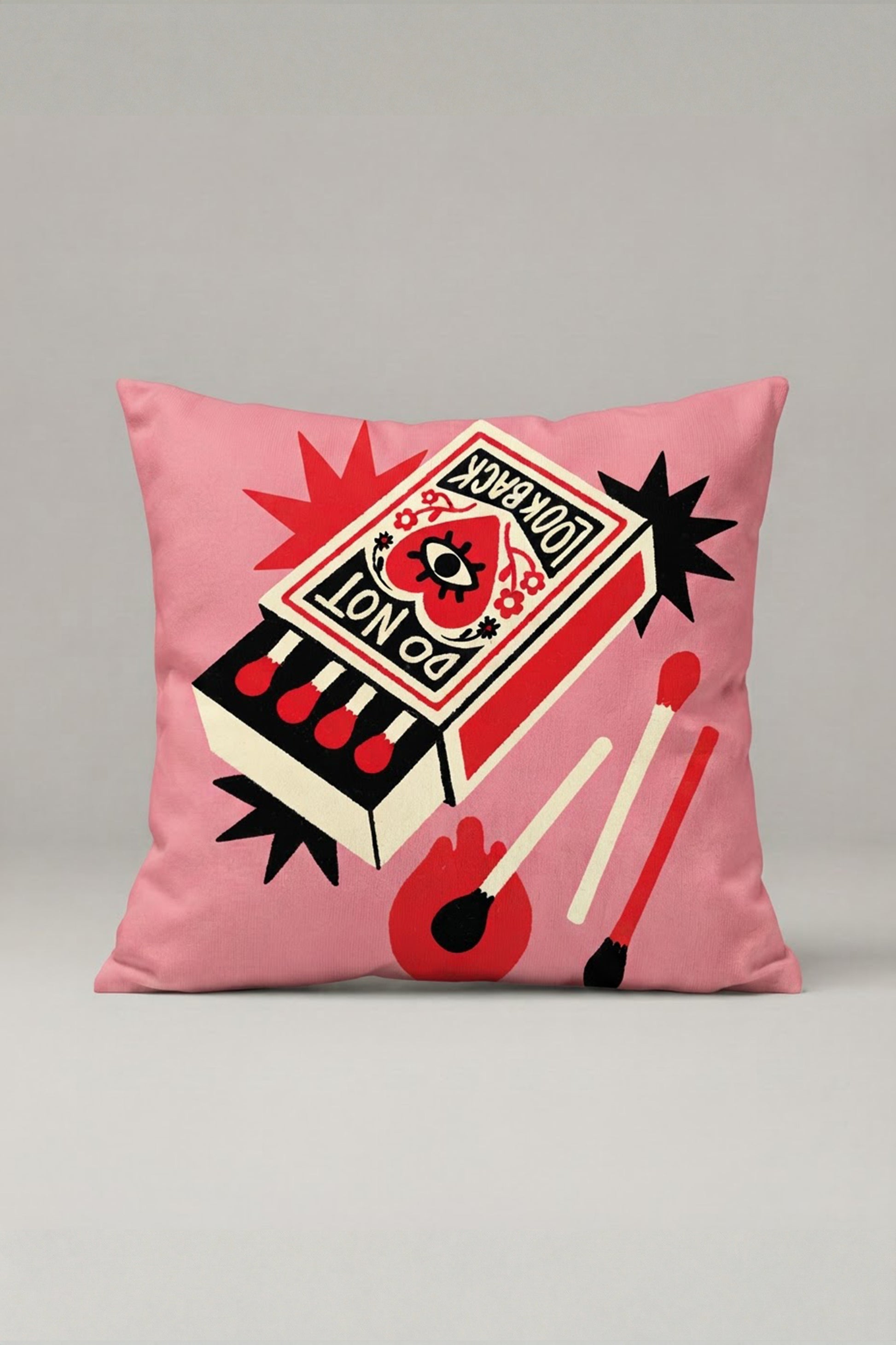 Pembe Zemin Kibrit Kutusu Desenli Kırlent Kılıfı 153 – Pink Love Match Tasarım 45x45 cm ürün görseli 1
