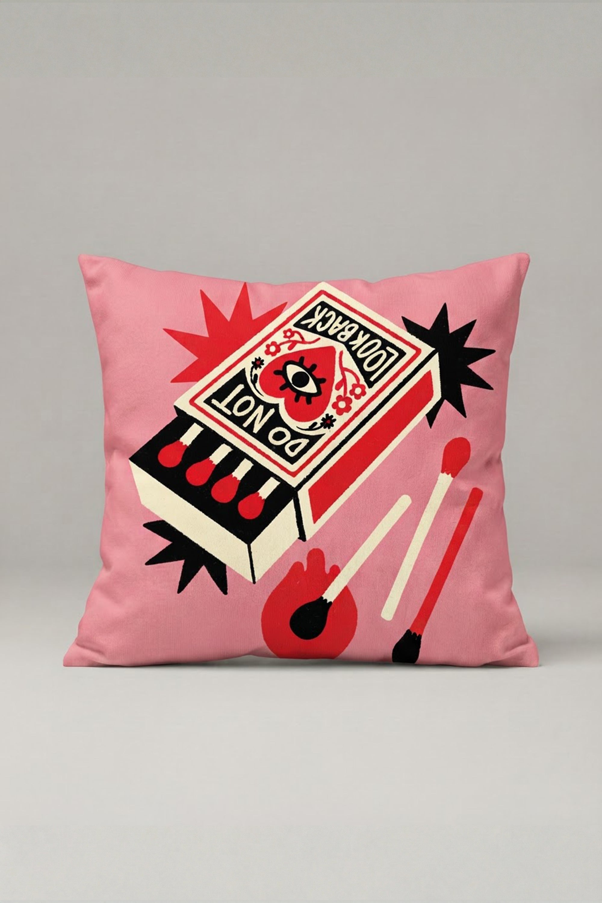 Pembe Zemin Kibrit Kutusu Desenli Kırlent Kılıfı 153 – Pink Love Match Tasarım 45x45 cm ürün görseli 1