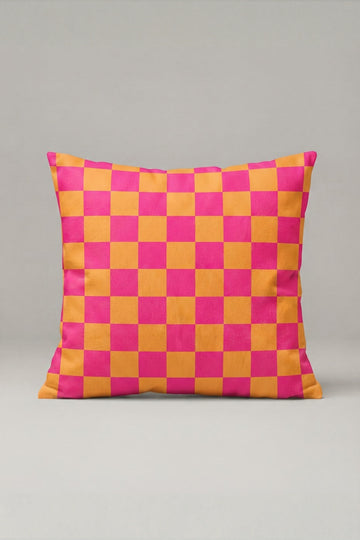 Fuşya Turuncu Dama Desenli Kırlent Kılıfı 161 – Candy Checker Tasarım 45x45 cm ürün görseli 1