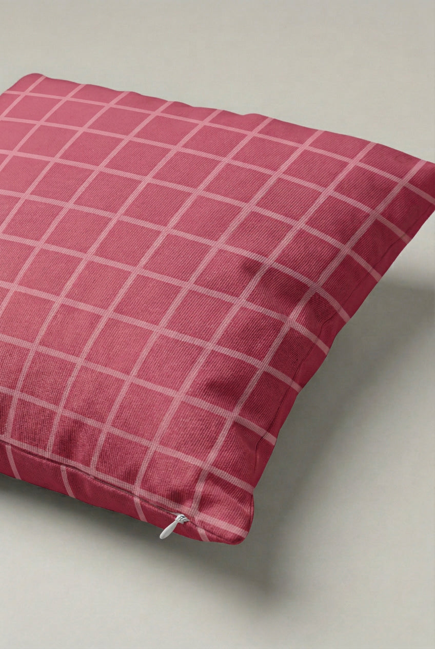 Gül Kurusu Beyaz Kareli Kırlent Kılıfı 163 – Rose Grid Tasarım 45x45 cm ürün görseli 2