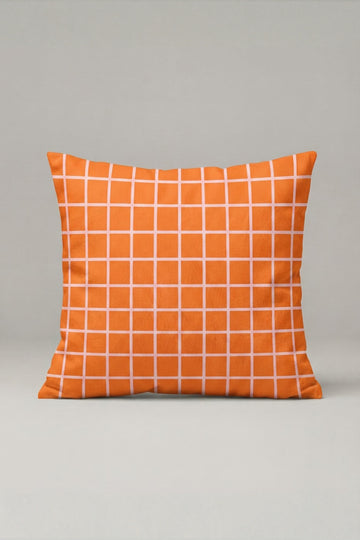 Turuncu Beyaz Kareli Kırlent Kılıfı 165 – Tangerine Grid Tasarım 45x45 cm ürün görseli 1