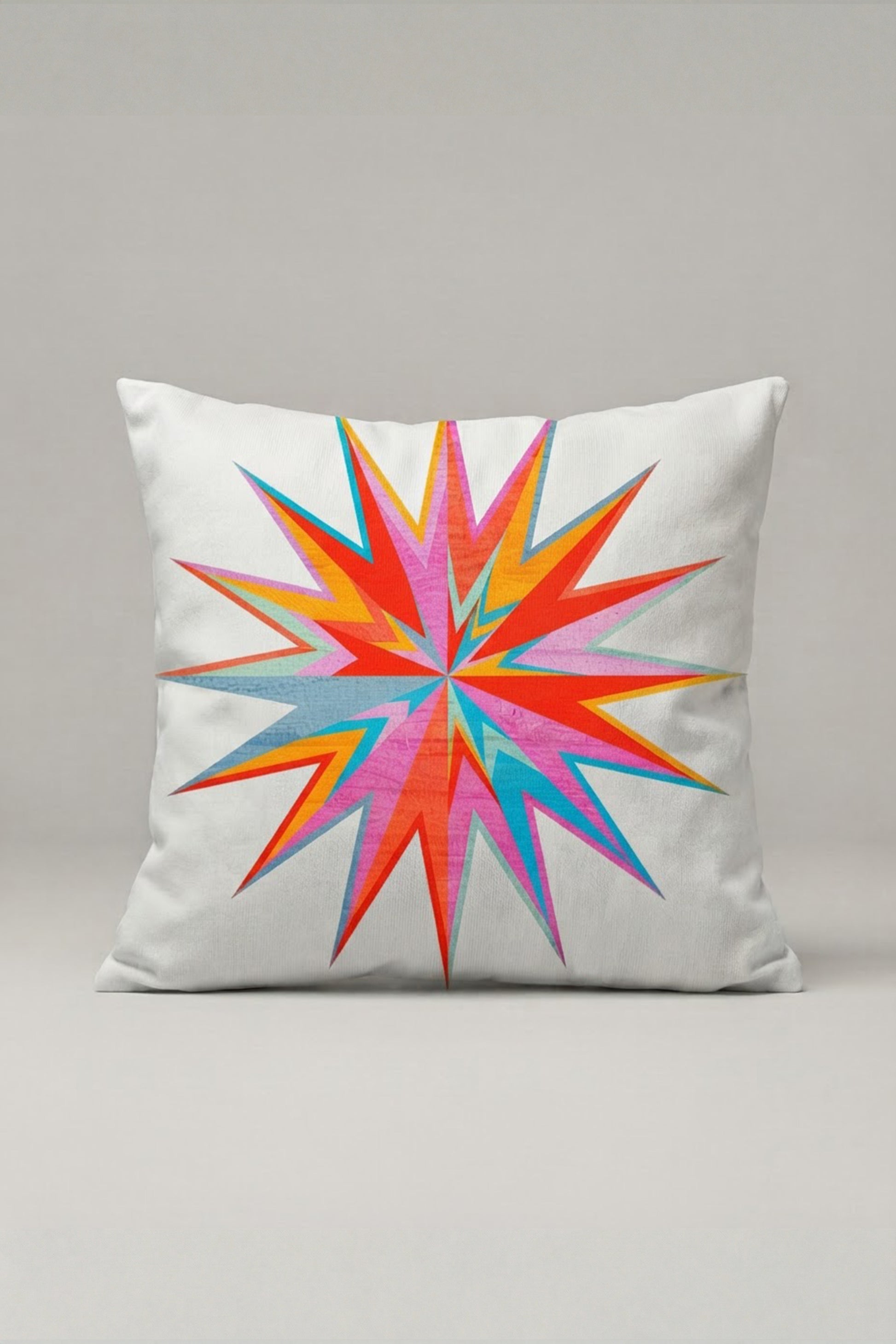 Renkli Sivri Yıldız Desenli Kırlent Kılıfı 167 – Neon Starburst Tasarım 45x45 cm ürün görseli 1