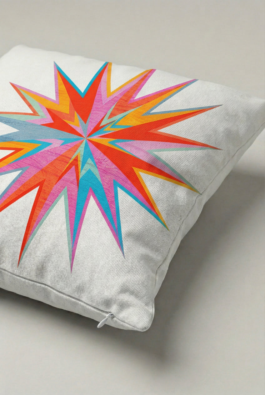 Renkli Sivri Yıldız Desenli Kırlent Kılıfı 167 – Neon Starburst Tasarım 45x45 cm ürün görseli 2