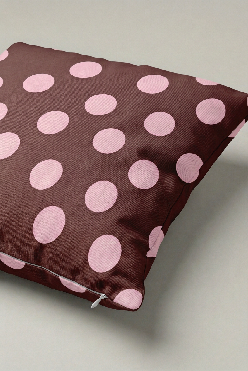 Kahverengi Pembe Puantiyeli Kırlent Kılıfı 179 – Cocoa Pink Dots Tasarım 45x45 cm ürün görseli 2