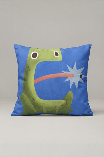 Mavi Zemin Sevimli Yeşil Dinozor Desenli Kırlent Kılıfı 181 – Laser Dino Tasarım 45x45 cm ürün görseli 1