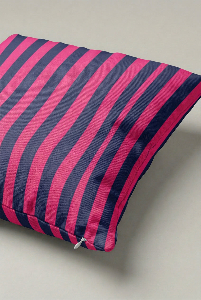 Lacivert Fuşya Çizgili Kırlent Kılıfı 189 – Neon Navy Stripe Tasarım 45x45 cm ürün görseli 2