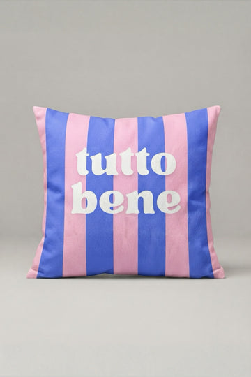 Pembe Mavi Çizgili Tutto Bene Yazılı Kırlent Kılıfı 197 – Tutto Bene Stripe Tasarım 45x45 cm ürün görseli 1