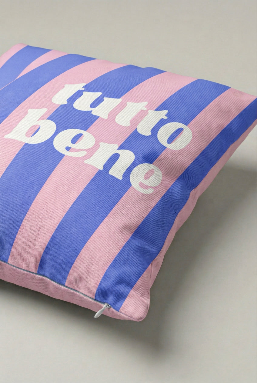 Pembe Mavi Çizgili Tutto Bene Yazılı Kırlent Kılıfı 197 – Tutto Bene Stripe Tasarım 45x45 cm ürün görseli 2