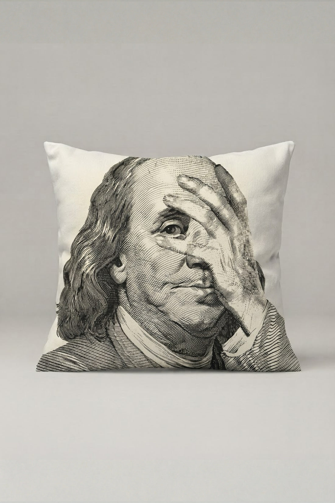 Benjamin Franklin Portreli Kırlent Kılıfı 198 – Thinking Franklin Tasarım 45x45 cm ürün görseli 1