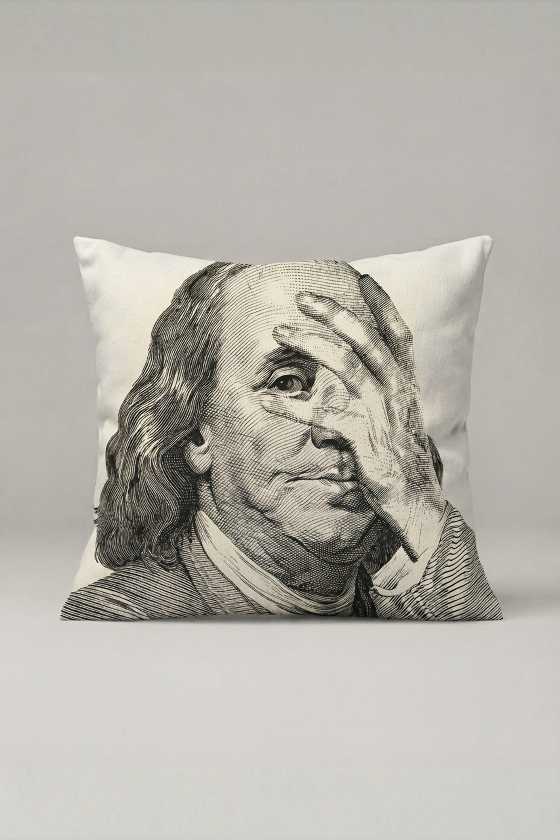 Benjamin Franklin Portreli Kırlent Kılıfı 198 – Thinking Franklin Tasarım 45x45 cm ürün görseli 1