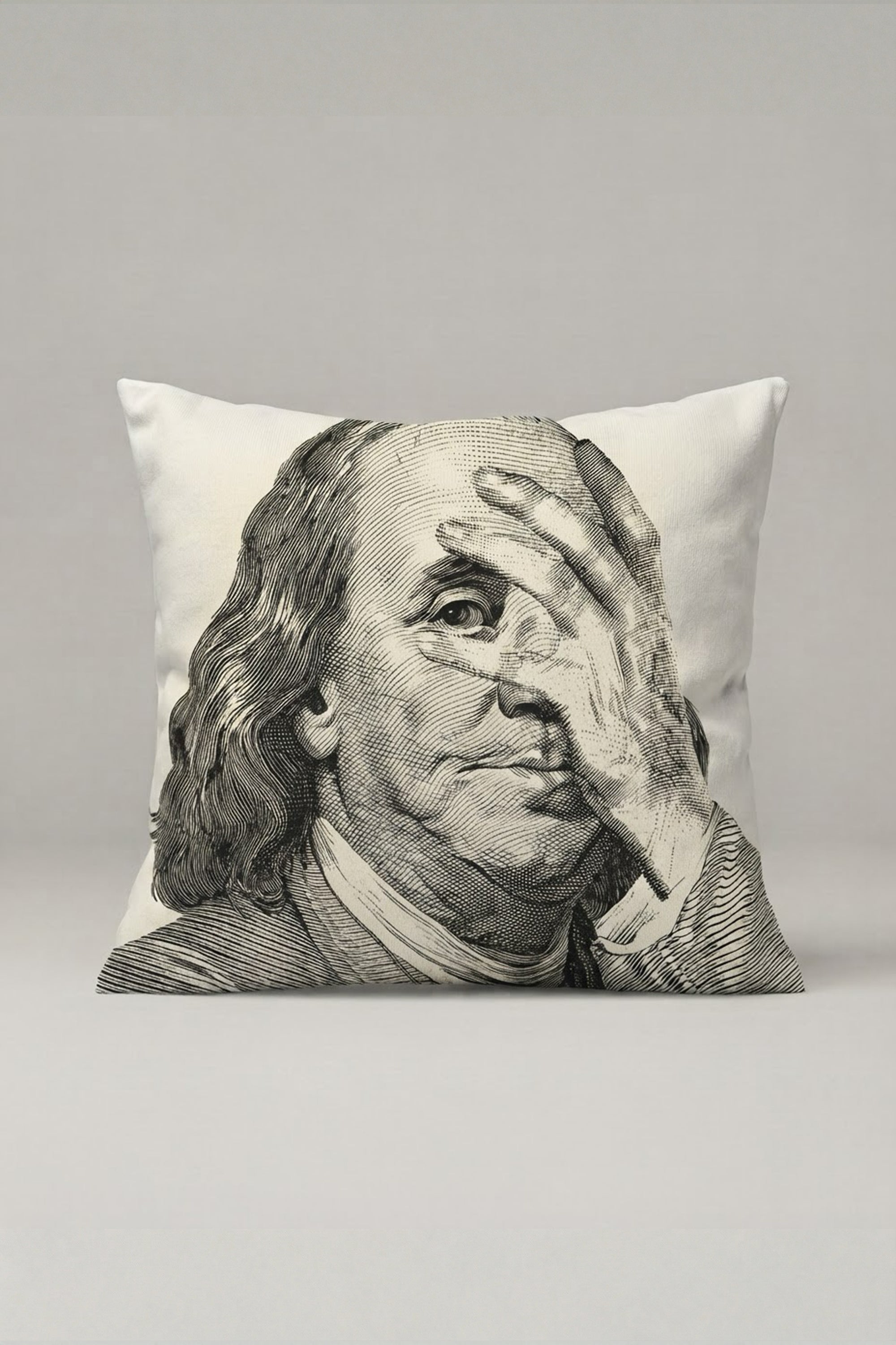 Benjamin Franklin Portreli Kırlent Kılıfı 198 – Thinking Franklin Tasarım 45x45 cm ürün görseli 1