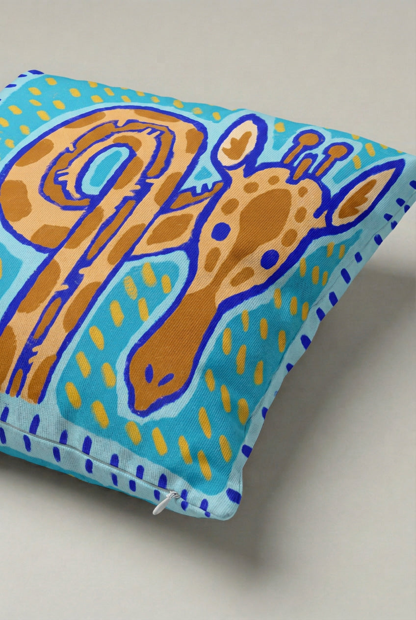 Renkli Sevimli Zürafa Desenli Kırlent Kılıfı 205 – Happy Giraffe Tasarım 45x45 cm ürün görseli 2