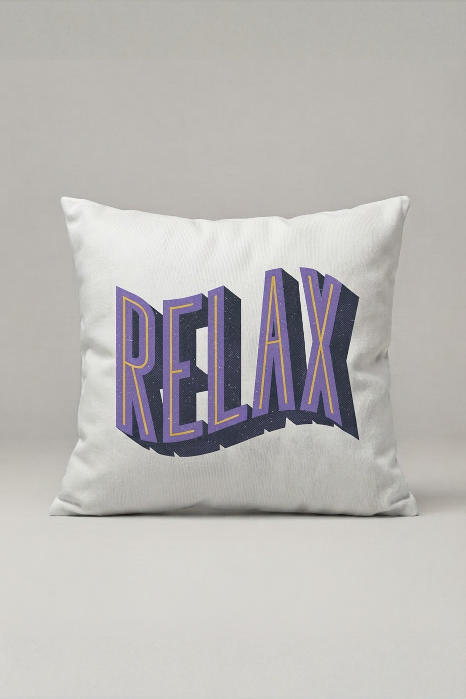 Relax Yazılı Mor Gölge Tipografili Kırlent Kılıfı 208 – Retro Relax Tasarım 45x45 cm ürün görseli 1