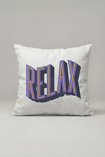Relax Yazılı Mor Gölge Tipografili Kırlent Kılıfı 208 – Retro Relax Tasarım 45x45 cm ürün görseli 1