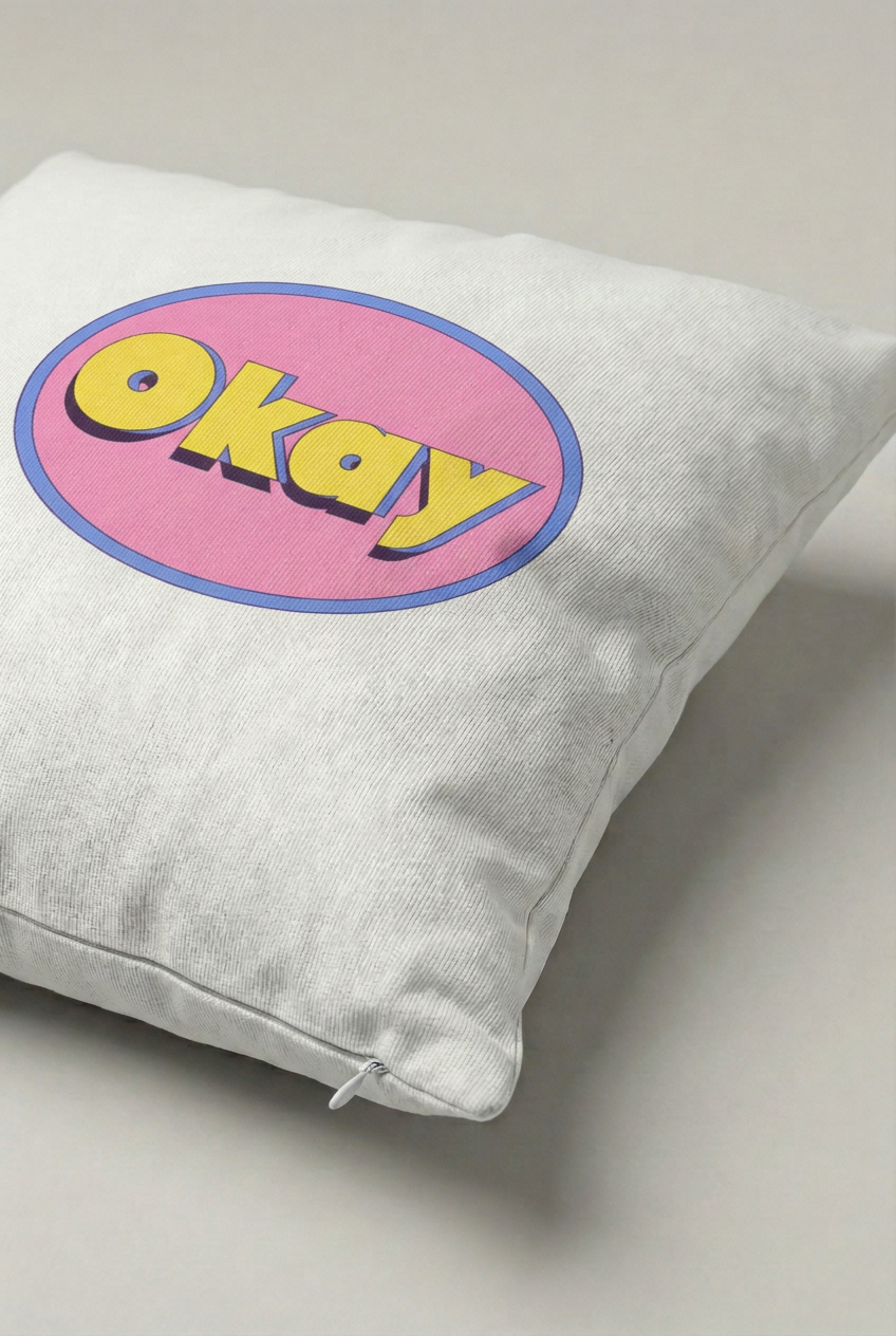 Renkli Retro Okay Yazılı Kırlent Kılıfı 216 – Retro Okay Tasarım 45x45 cm ürün görseli 2