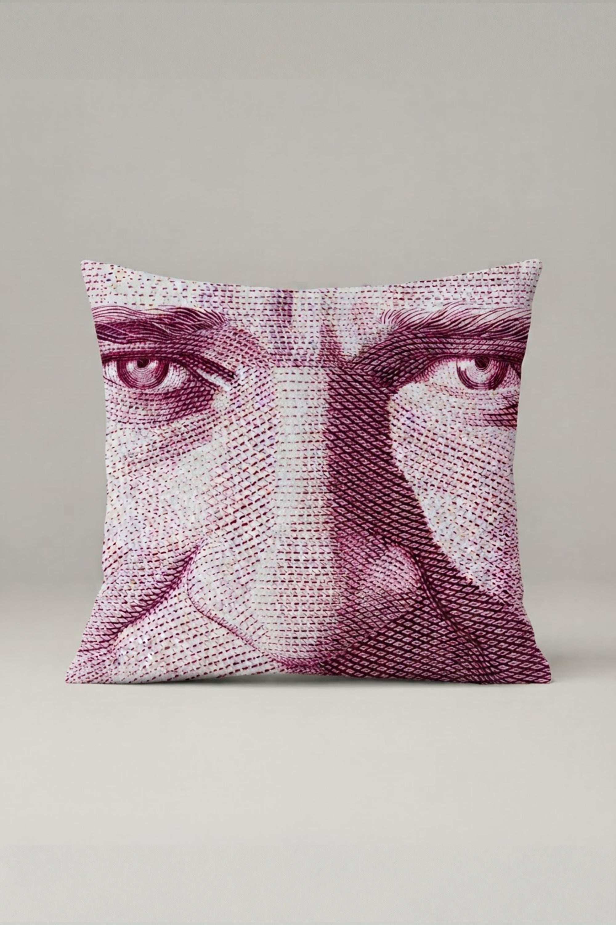 Fuşya Noktalı Sanatsal Yüz Desenli Kırlent Kılıfı 217 – Magenta Gaze Tasarım 45x45 cm ürün görseli 1