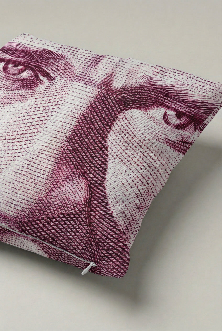 Fuşya Noktalı Sanatsal Yüz Desenli Kırlent Kılıfı 217 – Magenta Gaze Tasarım 45x45 cm ürün görseli 2