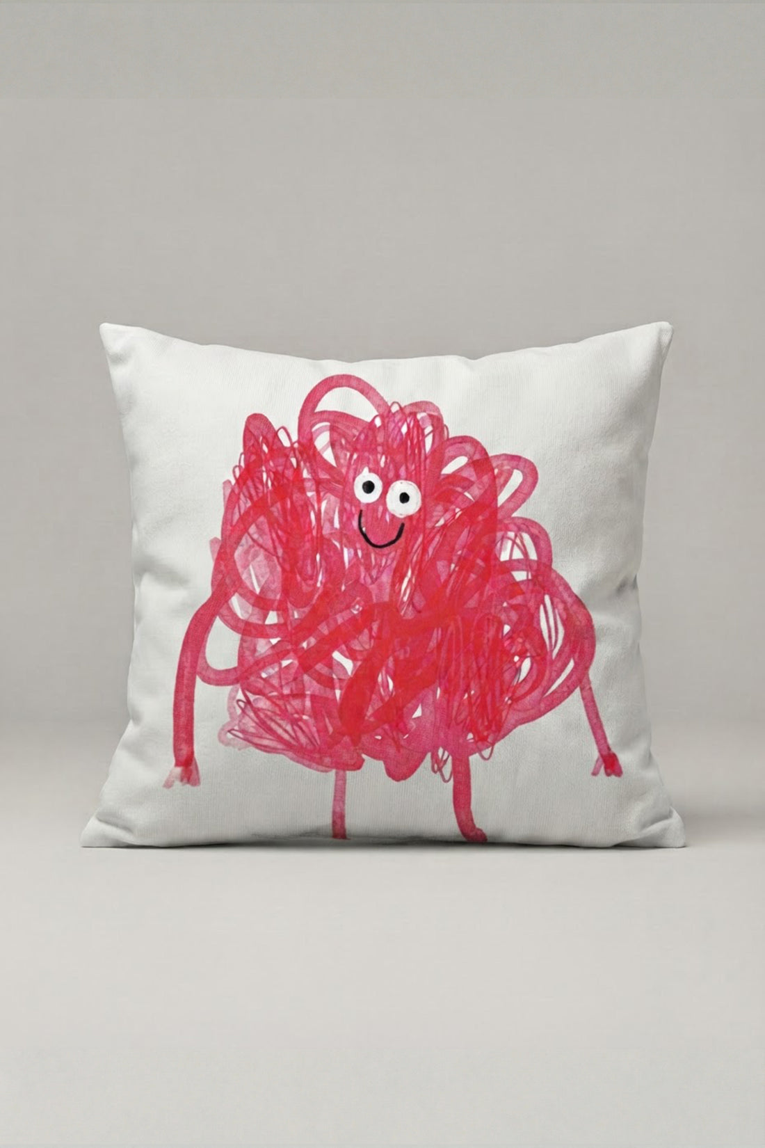 Kırmızı Karalama Canavar Desenli Kırlent Kılıfı 218 – Scribble Monster Tasarım 45x45 cm ürün görseli 1