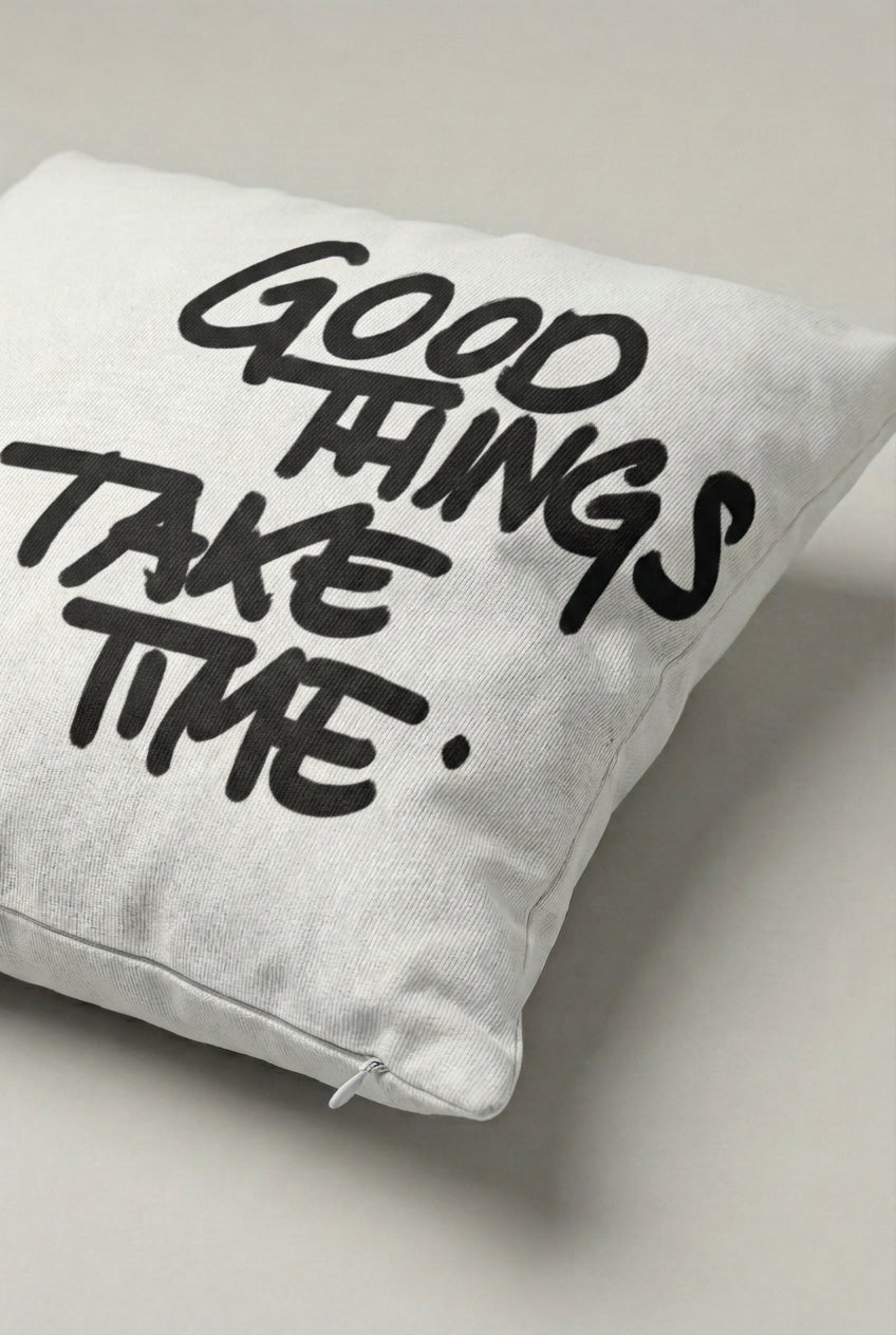 Good Things Take Time Yazılı Kırlent Kılıfı 223 – Good Things Tasarım 45x45 cm ürün görseli 2